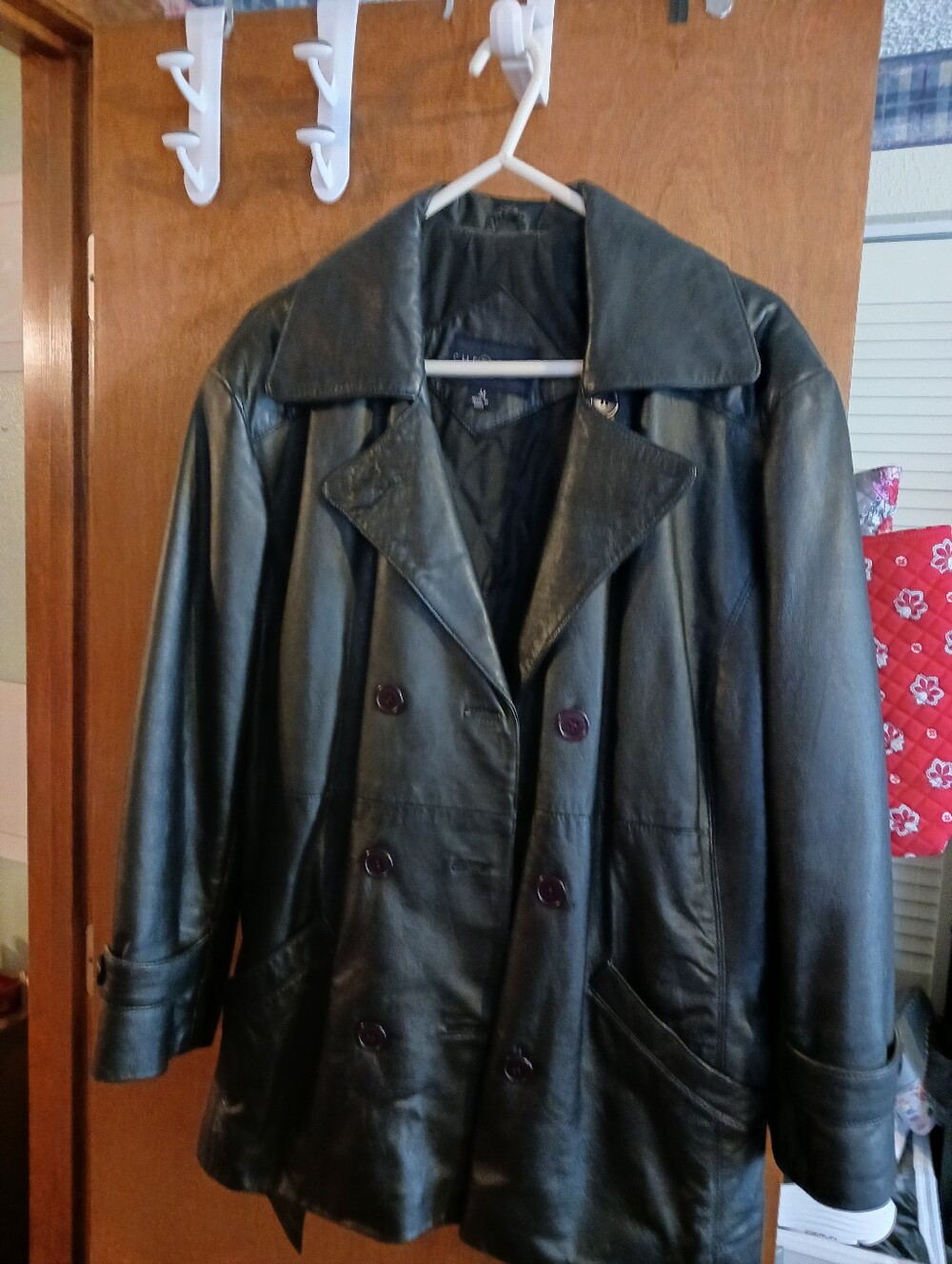 Vintage Women's Black Leather Double-Breasted Jacket